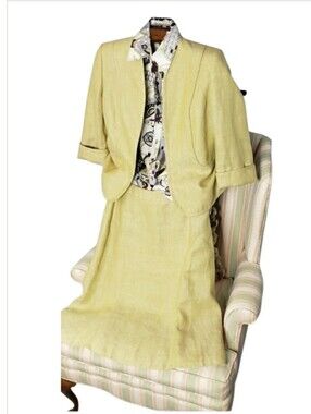 Vintage Kasper 2-piece skirt Set 6 Fitted Linen Seagrass Texture Career Office